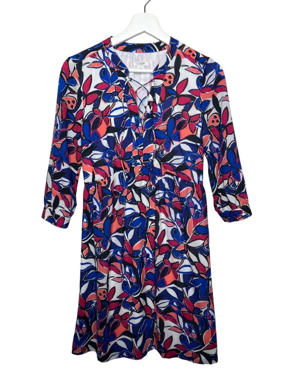 J Crew Womens XXS Floral Shift Dress Pink Blue Long Sleeve Casual